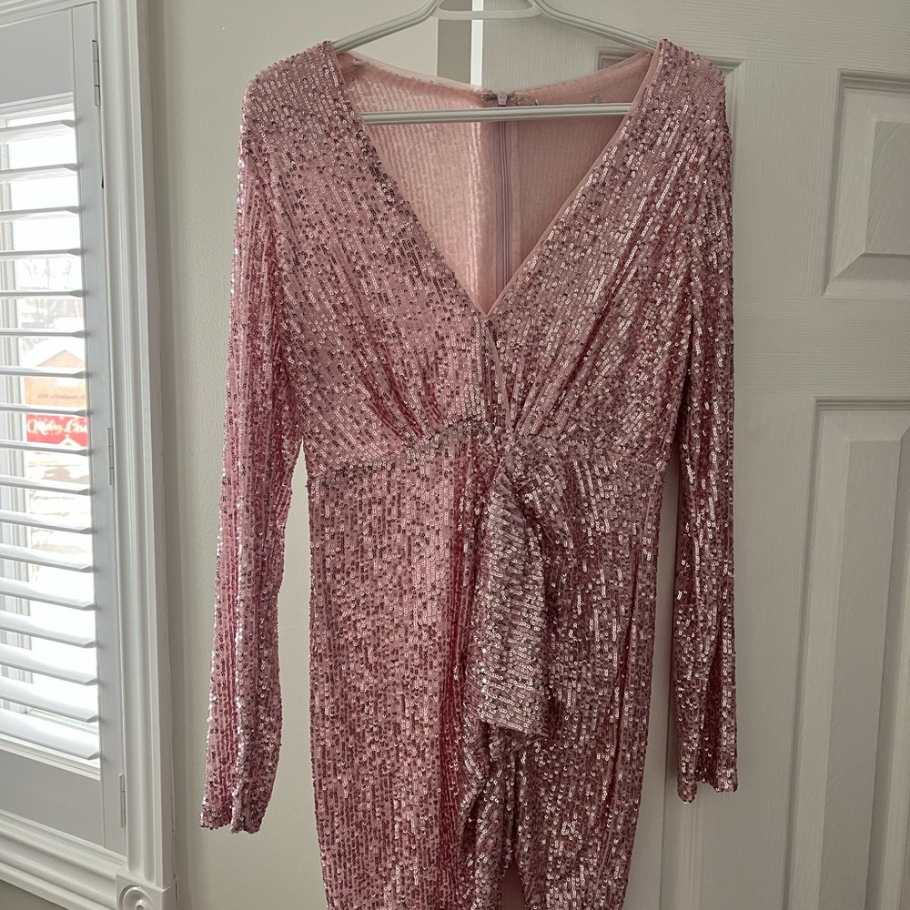 Pink Sequin Long Sleeve Dress